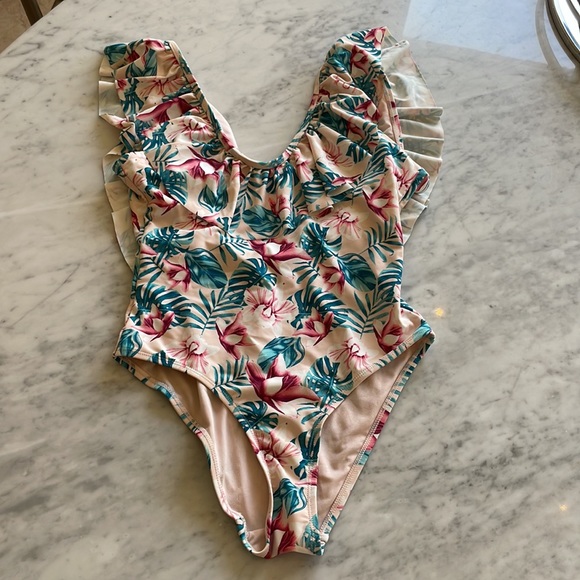 Cabana del Sol Floral Ruffle Swim suit - Picture 3 of 8